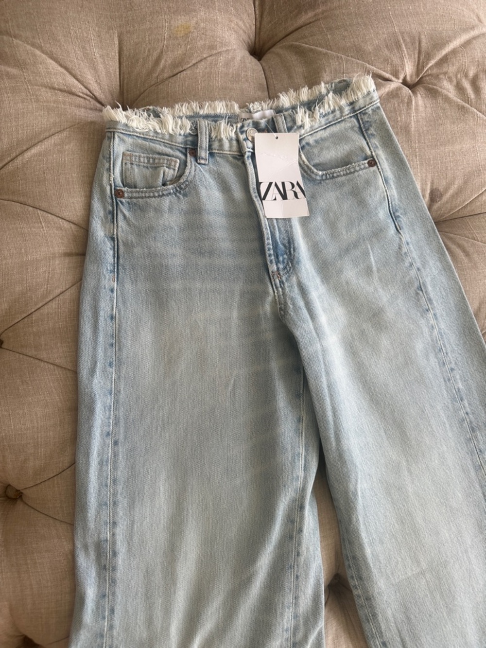 Zara Light Blue High-Rise Wide-Leg Frayed Jeans - Picture 3 of 8